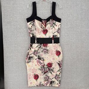 Switchblade Stiletto Tattoo Print Bodycon Dress Womens XL Retro Rockabilly Pinup